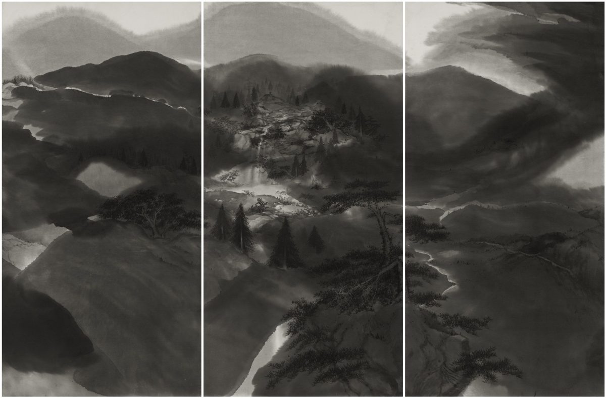 (English) Minol Araki, Japanese, 1928–2010 Boundless Peaks, 1983 3 panels from a set of 24; ink on paper Gift of David T. Frank and Kazukuni Sugiyama, 2012.74.s-u