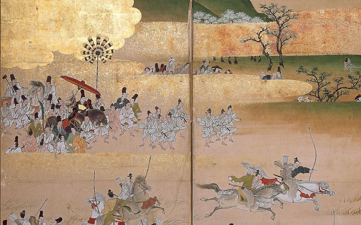 (English) Screen painting of Japanese warriors on horseback